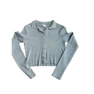 John Galt Women's Gray Button Up Cropped Ribbed Sweater Top Size small
